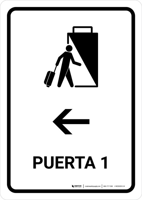 Gate 1 With Left Arrow White Spanish Portrait - Wall Sign