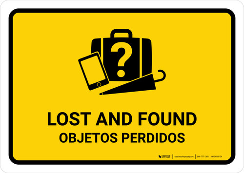 Lost And Found Yellow Bilingual Spanish Landscape - Wall Sign