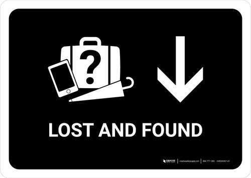 Lost And Found With Down Arrow Black Landscape - Wall Sign