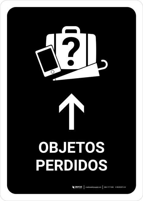 Lost And Found With Up Arrow Black Spanish Portrait - Wall Sign