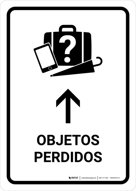 Lost And Found With Up Arrow White Spanish Portrait - Wall Sign