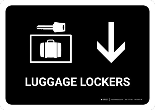 Luggage Lockers With Down Arrow Black Landscape - Wall Sign