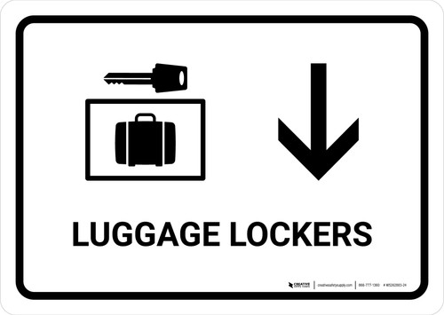 Luggage Lockers With Down Arrow White Landscape - Wall Sign