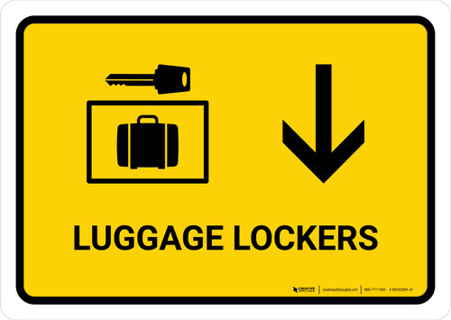 Luggage Lockers With Down Arrow Yellow Landscape - Wall Sign