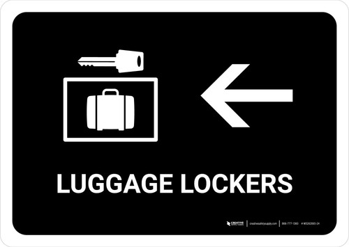 Luggage Lockers With Left Arrow Black Landscape - Wall Sign
