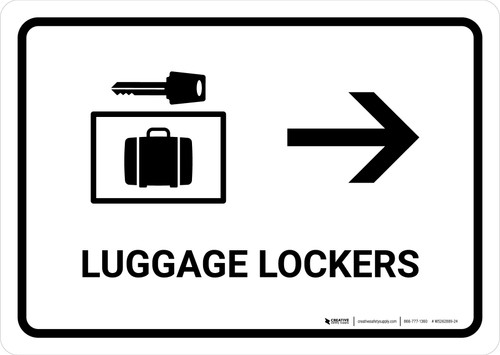 Luggage Lockers With Right Arrow White Landscape - Wall Sign