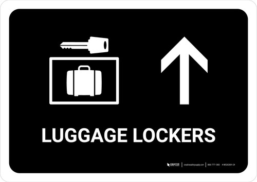 Luggage Lockers With Up Arrow Black Landscape - Wall Sign