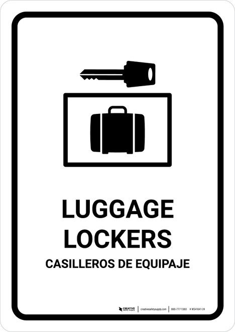 Luggage Lockers White Bilingual Spanish Portrait - Wall Sign
