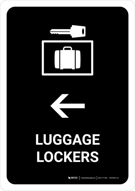 Luggage Lockers With Left Arrow Black Portrait - Wall Sign