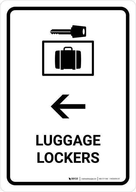 Luggage Lockers With Left Arrow White Portrait - Wall Sign