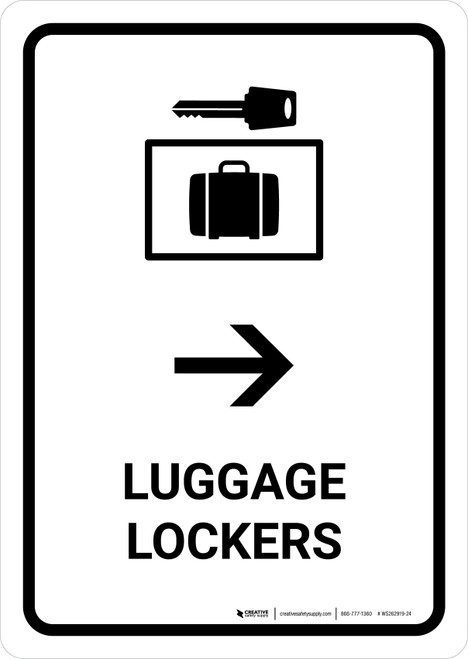 Luggage Lockers With Right Arrow White Portrait - Wall Sign