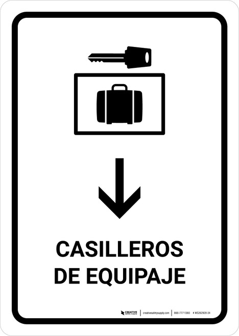 Luggage Lockers With Down Arrow White Spanish Portrait - Wall Sign