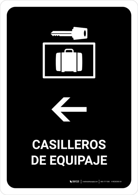 Luggage Lockers With Left Arrow Black Spanish Portrait - Wall Sign