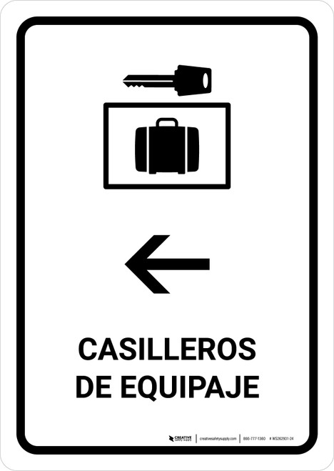 Luggage Lockers With Left Arrow White Spanish Portrait - Wall Sign