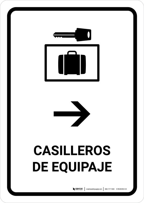 Luggage Lockers With Right Arrow White Spanish Portrait - Wall Sign