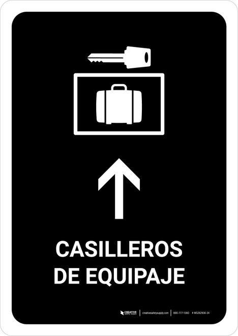Luggage Lockers With Up Arrow Black Spanish Portrait - Wall Sign
