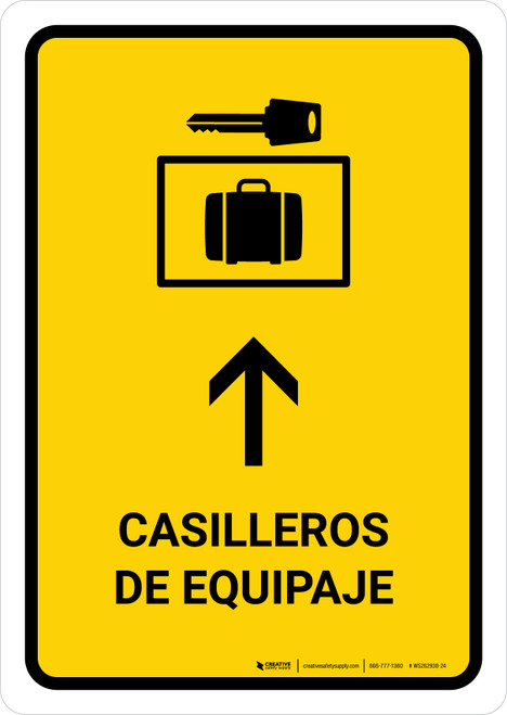 Luggage Lockers With Up Arrow Yellow Spanish Portrait - Wall Sign