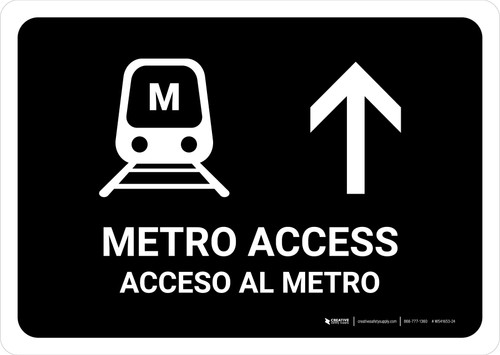 Metro Access With Up Arrow Black Bilingual Spanish Landscape - Wall Sign