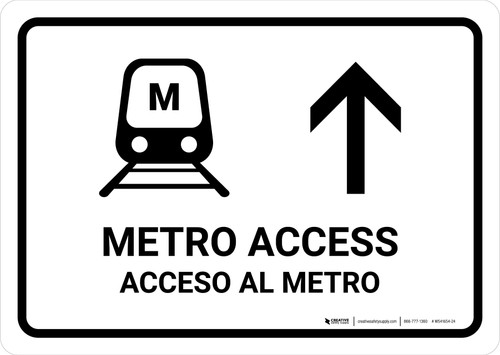 Metro Access With Up Arrow White Bilingual Spanish Landscape - Wall Sign