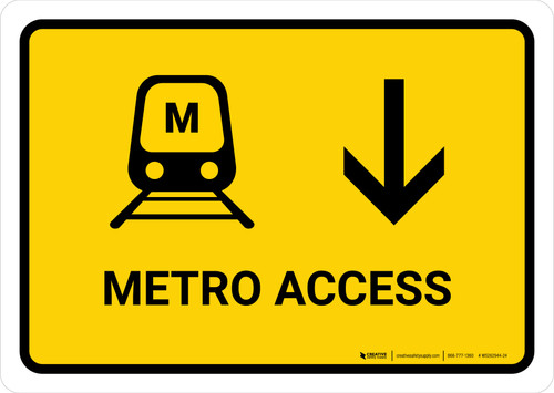 Metro Access With Down Arrow Yellow Landscape - Wall Sign