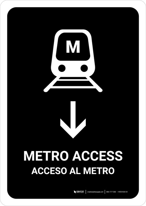 Metro Access With Down Arrow Black Bilingual Portrait - Wall Sign