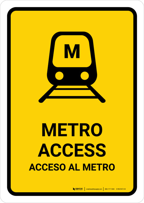 Metro Access Yellow Bilingual Spanish Portrait - Wall Sign