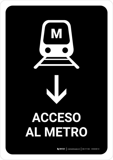 Metro Access With Down Arrow Black Spanish Portrait - Wall Sign