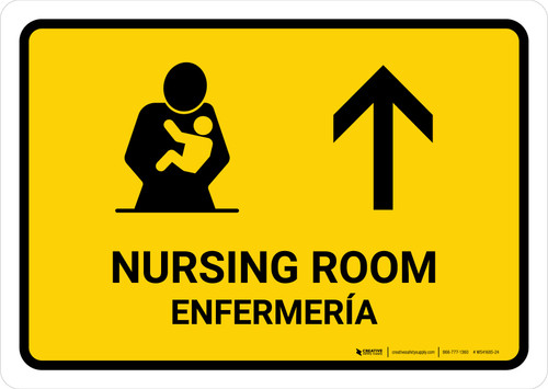 Nursing Room With Up Arrow Yellow Bilingual Spanish Landscape - Wall Sign
