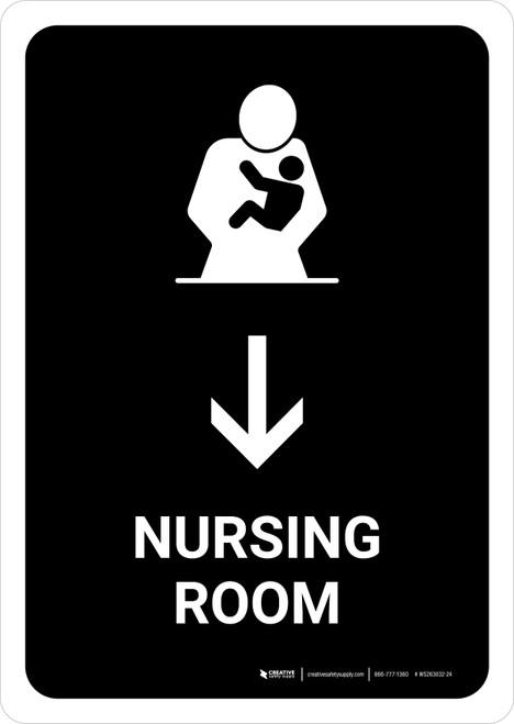 Nursing Room With Down Arrow Black Portrait - Wall Sign
