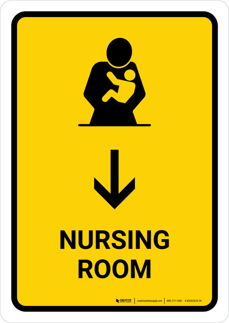 Nursing Room With Down Arrow Yellow Portrait - Wall Sign
