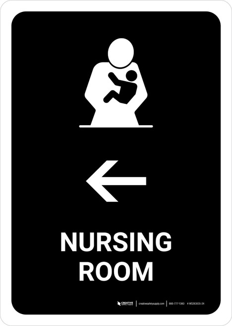 Nursing Room With Left Arrow Black Portrait - Wall Sign