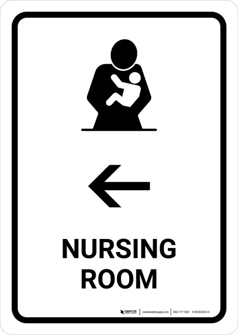 Nursing Room With Left Arrow White Portrait - Wall Sign