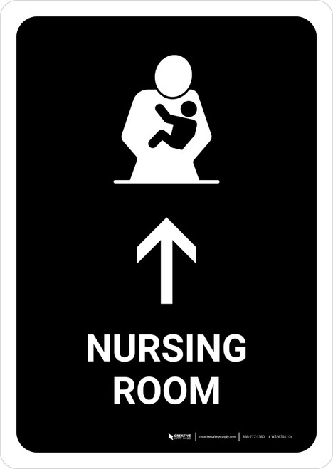 Nursing Room With Up Arrow Black Portrait - Wall Sign