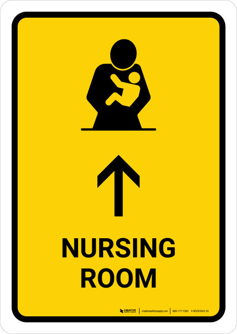Nursing Room With Up Arrow Yellow Portrait - Wall Sign