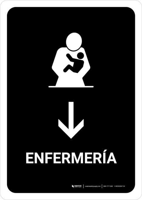 Nursing Room With Down Arrow Black Spanish Portrait - Wall Sign