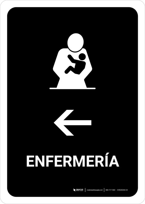 Nursing Room With Left Arrow Black Spanish Portrait - Wall Sign
