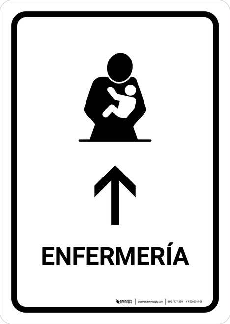 Nursing Room With Up Arrow White Spanish Portrait - Wall Sign
