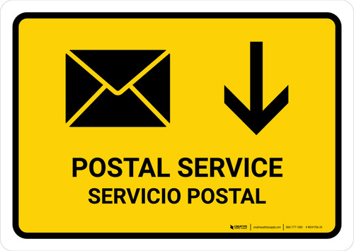 Postal Service With Down Arrow Yellow Bilingual Spanish Landscape - Wall Sign