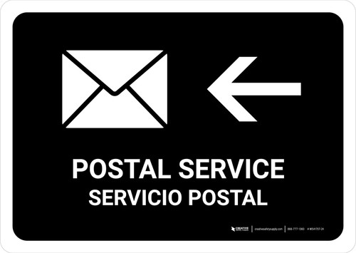 Postal Service With Left Arrow Black Bilingual Spanish Landscape - Wall Sign