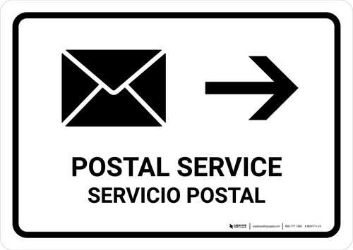 Postal Service With Right Arrow White Bilingual Spanish Landscape - Wall Sign