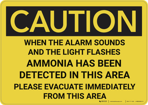 Caution: When Alarm Sounds Amonia Detected - Wall Sign