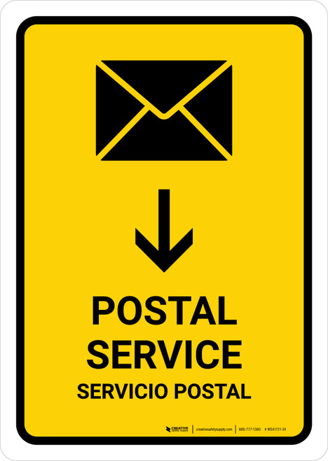 Postal Service With Down Arrow Yellow Bilingual Portrait - Wall Sign