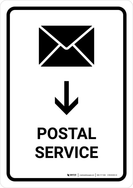 Postal Service With Down Arrow White Portrait - Wall Sign