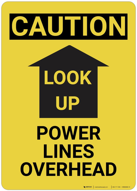 Caution: Look Up Power Lines Overhead - Wall Sign