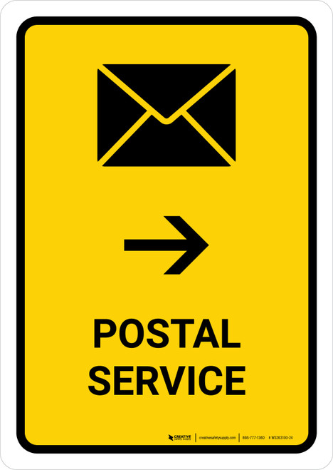 Postal Service With Right Arrow Yellow Portrait - Wall Sign