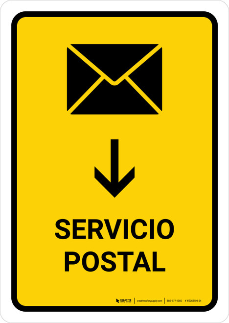 Postal Service With Down Arrow Yellow Spanish Portrait - Wall Sign