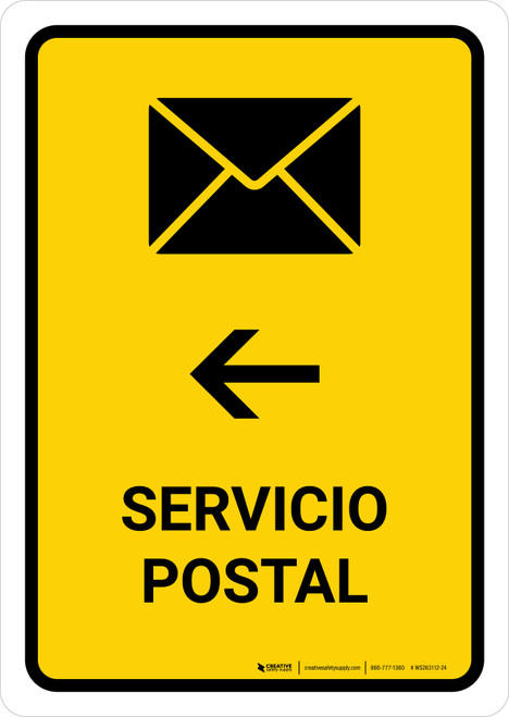 Postal Service With Left Arrow Yellow Spanish Portrait - Wall Sign