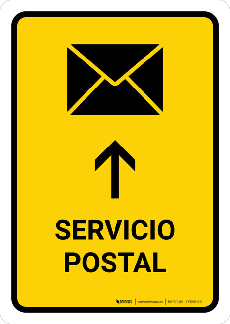 Postal Service With Up Arrow Yellow Spanish Portrait - Wall Sign