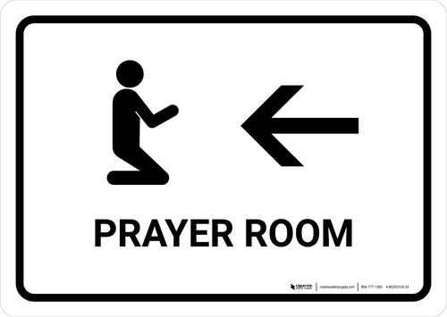 Prayer Room With Left Arrow White Landscape - Wall Sign