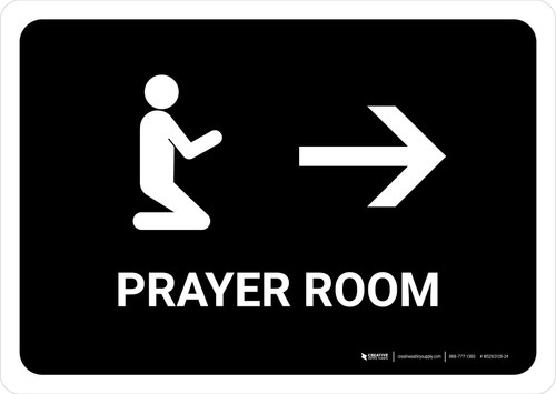 Prayer Room With Right Arrow Black Landscape - Wall Sign